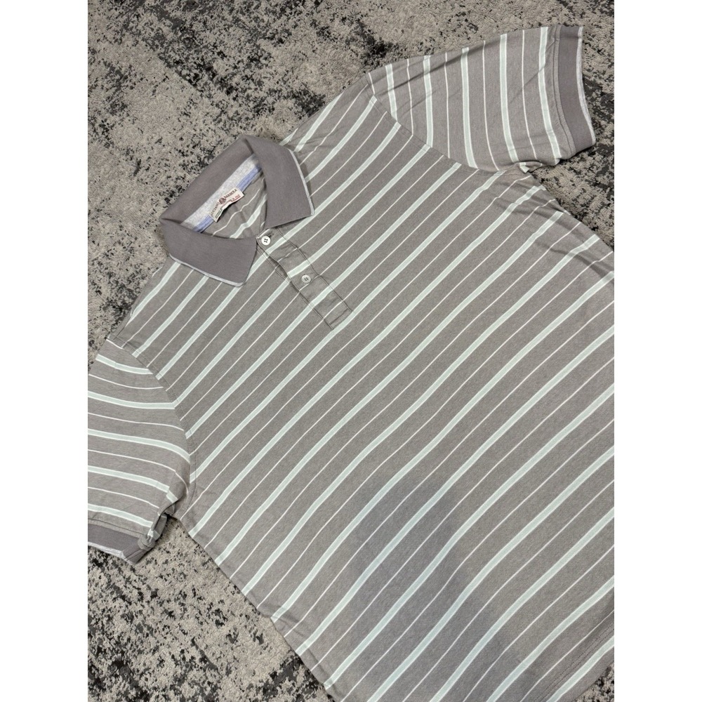 Luciano Barbera Mens Medium Gray Striped Polo Shirt Made Italy Cotton